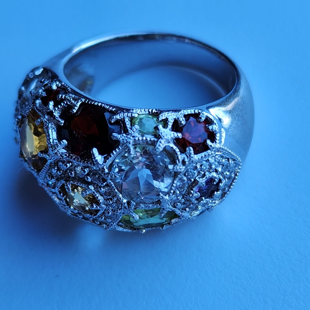 Multi Stone Silver Statement Ring - image 4